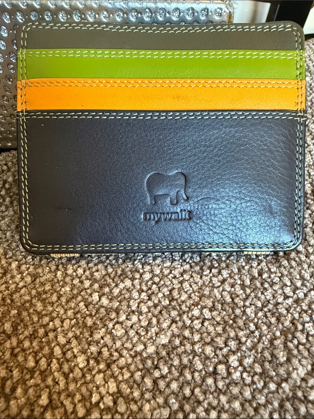mywalit Leather Card Holder in Black with Lime & Orange Accents